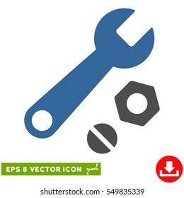 Wrench and Nuts EPS vector pictogram. Illustration style is flat iconic bicolor cobalt and gray symbol on white background.