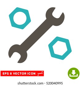 Wrench and Nuts EPS vector pictograph. Illustration style is flat iconic bicolor grey and cyan symbol on white background.