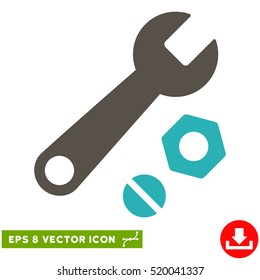 Wrench and Nuts EPS vector pictograph. Illustration style is flat iconic bicolor grey and cyan symbol on white background.