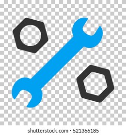Wrench and Nuts icon. Vector pictogram style is a flat bicolor symbol, blue and gray colors, chess transparent background. Designed for software and web interface toolbars and menus.