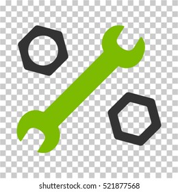 Wrench and Nuts icon. Vector pictograph style is a flat bicolor symbol, eco green and gray colors, chess transparent background. Designed for software and web interface toolbars and menus.