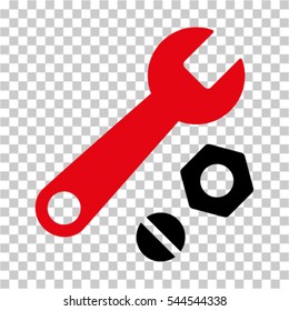 Wrench and Nuts icon. Vector pictograph style is a flat bicolor symbol, intensive red and black colors, chess transparent background. Designed for software and web interface toolbars and menus.