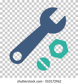 Wrench and Nuts icon. Vector pictograph style is a flat bicolor symbol, cobalt and cyan colors, chess transparent background. Designed for software and web interface toolbars and menus.