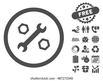 Wrench and Nuts pictograph with free bonus pictogram. Vector illustration style is flat iconic symbols, gray color, white background.