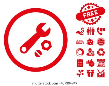 Wrench and Nuts pictograph with free bonus pictures. Vector illustration style is flat iconic symbols, red color, white background.