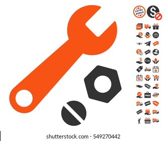 Wrench and Nuts pictograph with free bonus images. Vector illustration style is flat iconic symbols, orange and gray colors, white background.