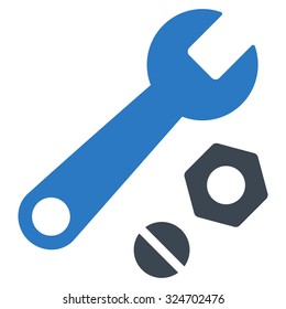 Wrench And Nuts vector icon. Style is bicolor flat symbol, smooth blue colors, rounded angles, white background.