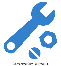 Wrench And Nuts vector icon. Style is flat symbol, cobalt color, rounded angles, white background.