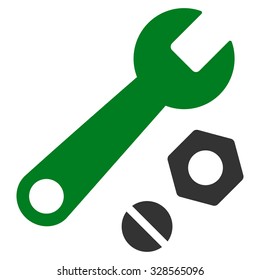 Wrench And Nuts vector icon. Style is bicolor flat symbol, green and gray colors, rounded angles, white background.