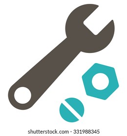 Wrench And Nuts vector icon. Style is bicolor flat symbol, grey and cyan colors, rounded angles, white background.
