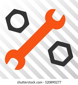 Wrench and Nuts vector pictogram. Illustration style is flat iconic bicolor orange and gray symbol on a hatch transparent background.