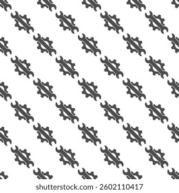 Wrench on cogwheel gear solid seamless pattern, repair service theme. Vector graphics. Repair tool sign with background, repeat glyph icon