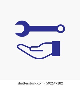 Wrench on Hand Icon. Flat Isolated Graphic Vector Design Blue Color