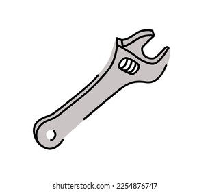 A wrench on a white background. A horn key for car repair. Tools for car mechanics. Transport, industry, engineering concept hand drawn flat illustration isolated on white background. 