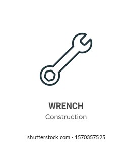 Wrench outline vector icon. Thin line black wrench icon, flat vector simple element illustration from editable construction concept isolated on white background