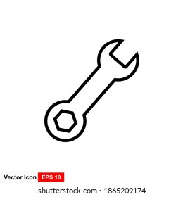 Wrench outline vector icon. Thin line black wrench icon, flat vector simple element illustration from editable construction concept isolated on white background