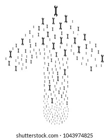 Wrench pattern combined in the set of ahead movement arrow. Forward cursor arrow shape designed from wrench symbols.