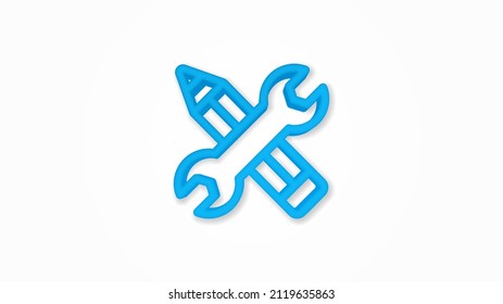 Wrench and pen, installation, design 3d line flat color icon. Realistic vector illustration. Pictogram isolated. Top view. Colorful transparent shadow design.