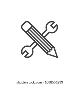 Wrench and pen outline icon. linear style sign for mobile concept and web design. Design settings simple line vector icon. Symbol, logo illustration. Pixel perfect vector graphics