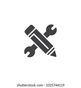Wrench and pen vector icon. filled flat sign for mobile concept and web design. Engineering simple solid icon. Symbol, logo illustration. Pixel perfect vector graphics