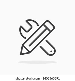 Wrench and pencil icon in line style. For your design, logo. Vector illustration. Editable Stroke.