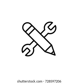 wrench with pencil line black icon