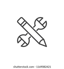 Wrench and pencil outline icon. linear style sign for mobile concept and web design. Rectification simple line vector icon. Symbol, logo illustration. Pixel perfect vector graphics