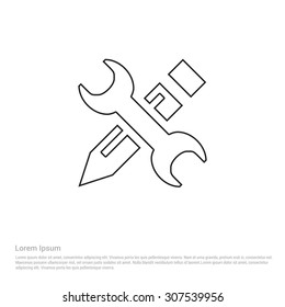 Wrench And Pencil Outline Icon, Vector Illustration, Flat Pictogram Icon