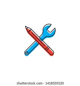 Wrench and pencil vector icon concept, isolated on white background