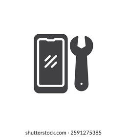A wrench and phone vector icon. filled flat sign for mobile concept and web design. Mobile Phone Repair glyph icon. Symbol, logo illustration. Vector graphics