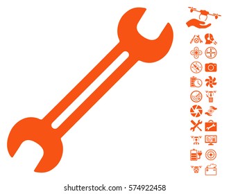Wrench pictograph with bonus flying drone tools images. Vector illustration style is flat iconic symbols on white background.