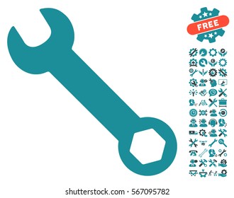 Wrench pictograph with bonus options pictograph collection. Vector illustration style is flat iconic soft blue symbols on white background.