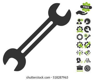 Wrench pictograph with bonus setup tools pictograms. Vector illustration style is flat iconic eco green and gray symbols on white background.