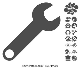 Wrench pictograph with bonus setup tools pictograms. Vector illustration style is flat iconic gray symbols on white background.