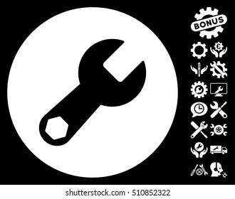Wrench pictograph with bonus tools images. Vector illustration style is flat iconic symbols on white background.