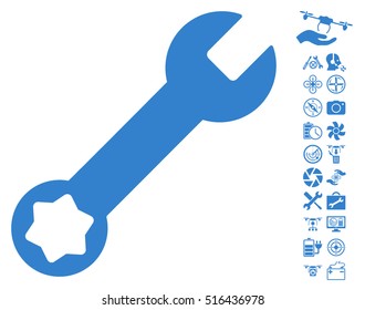 Wrench pictograph with bonus uav tools images. Vector illustration style is flat iconic symbols on white background.