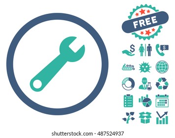 Wrench pictograph with free bonus pictograph collection. Vector illustration style is flat iconic bicolor symbols, cobalt and cyan colors, white background.