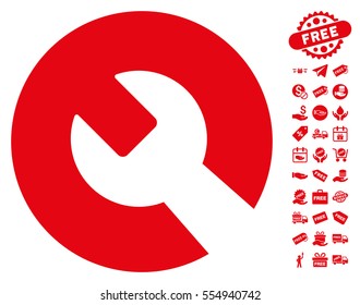Wrench pictograph with free bonus pictograph collection. Vector illustration style is flat iconic symbols, red color, white background.