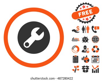 Wrench pictograph with free bonus elements. Vector illustration style is flat iconic bicolor symbols, orange and gray colors, white background.