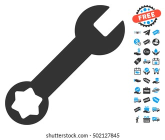 Wrench pictograph with free bonus graphic icons. Vector illustration style is flat iconic symbols, blue and gray colors, white background.