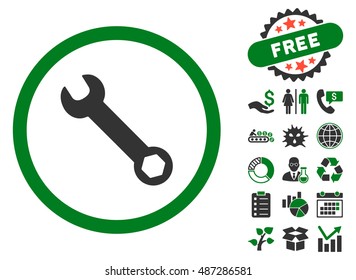 Wrench pictograph with free bonus images. Vector illustration style is flat iconic bicolor symbols, green and gray colors, white background.