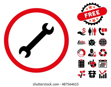 Wrench pictograph with free bonus images. Vector illustration style is flat iconic bicolor symbols, intensive red and black colors, white background.