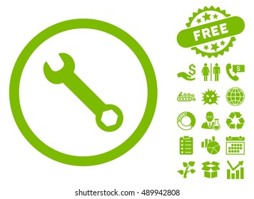 Wrench pictograph with free bonus images. Vector illustration style is flat iconic symbols, eco green color, white background.