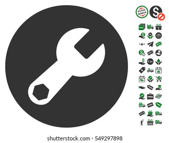 Wrench pictograph with free bonus pictures. Vector illustration style is flat iconic symbols, green and gray colors, white background.