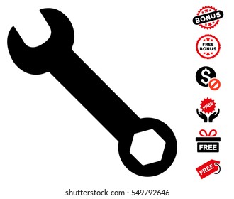 Wrench pictograph with free bonus pictures. Vector illustration style is flat iconic symbols, intensive red and black colors, white background.