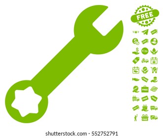 Wrench pictograph with free bonus pictures. Vector illustration style is flat iconic symbols, eco green color, white background.