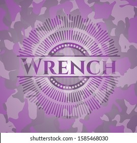 Wrench pink camouflaged emblem. Vector Illustration. Detailed.