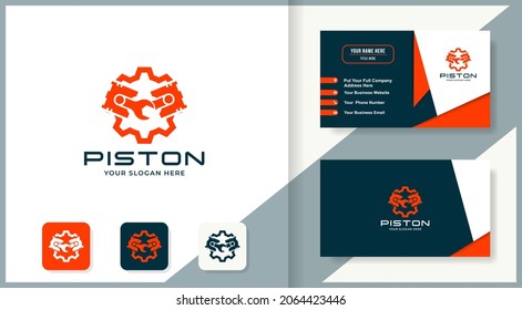 wrench piston gear logo design and business card