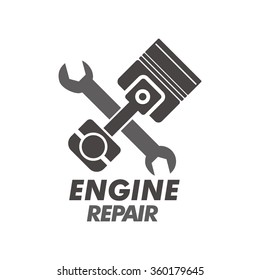 Wrench and piston icon with white background. Mechanic service and mechanics, connection and operation engineering design work.