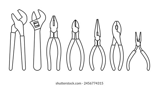 wrench pliers outline design engineering tools